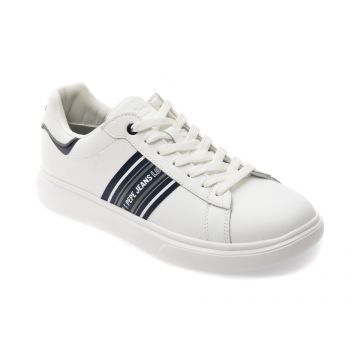 Pantofi sport PEPE JEANS albi, EATON CLASSIC, din piele naturala