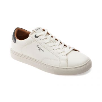 Pantofi sport PEPE JEANS albi, JOE BASIC, din piele ecologica Pantofi sport PEPE JEANS albi, JOE BASIC, din piele ecologica