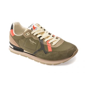 Pantofi sport PEPE JEANS kaki, BRIT COVER, din material textil