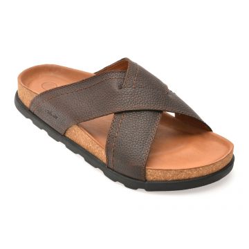 Papuci RIEKER maro, 21192, din piele naturala
