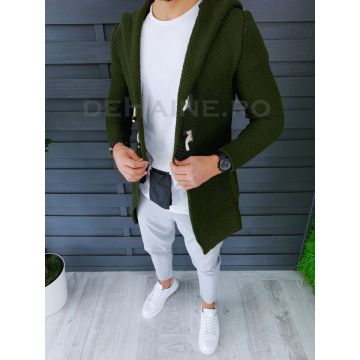 Cardigan barbati kaki cu gluga slim fit ZR T3608  P19-1.2 Cardigan barbati kaki cu gluga slim fit ZR T3608  P19-1.2