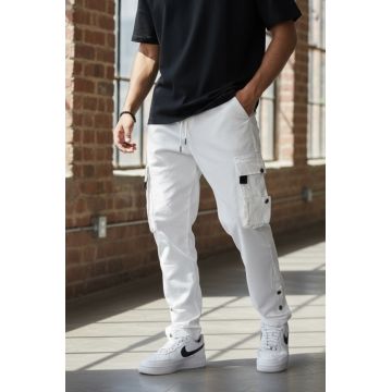 Pantaloni de trening cargo  albi  conici Y307 O2-4.3 Pantaloni de trening cargo  albi  conici Y307 O2-4.3