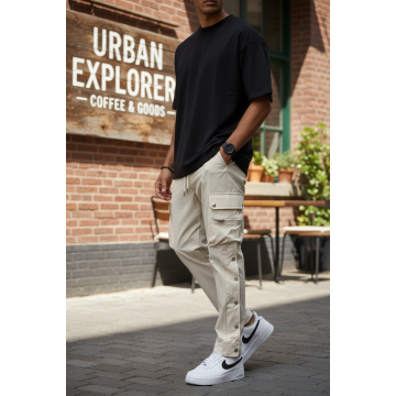 Pantaloni de trening cargo  bej  conici Y142 21-5 Pantaloni de trening cargo  bej  conici Y142 21-5