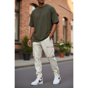 Pantaloni de trening cargo  bej  conici Y196 O5-4.2 Pantaloni de trening cargo  bej  conici Y196 O5-4.2