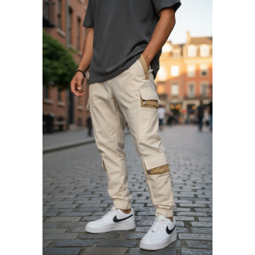 Pantaloni de trening cargo  bej  conici Y201 Pantaloni de trening cargo  bej  conici Y201