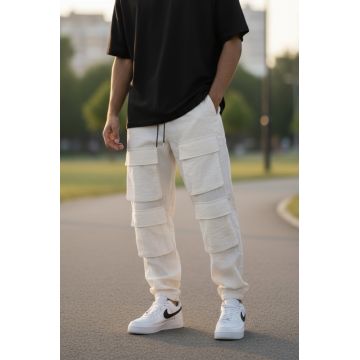 Pantaloni de trening cargo  bej  conici Y239 13-2.2 Pantaloni de trening cargo  bej  conici Y239 13-2.2