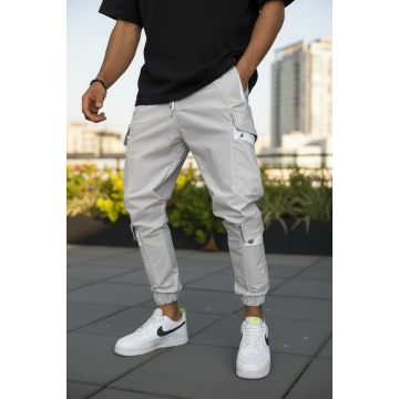 Pantaloni de trening cargo  gri  conici Y201 Pantaloni de trening cargo  gri  conici Y201