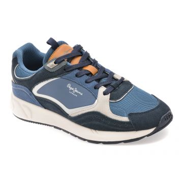 Pantofi sport PEPE JEANS albastri, MS60004, din material textil si piele naturala Pantofi sport PEPE JEANS albastri, MS60004, din material textil si piele naturala
