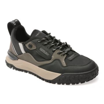 Pantofi sport REPLAY negri, MSF701T, din material textil si piele naturala