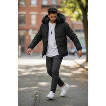 Geaca barbati groasa de iarna  imblanita neagra 2333 Geaca barbati groasa de iarna  imblanita neagra 2333