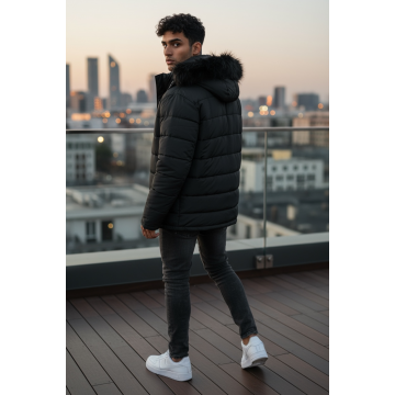 Geaca barbati groasa de iarna  imblanita neagra 2666 Geaca barbati groasa de iarna  imblanita neagra 2666