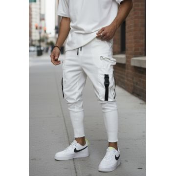 Pantaloni de trening cargo  albi  conici Y479 P18-4.3 Pantaloni de trening cargo  albi  conici Y479 P18-4.3