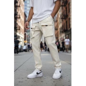 Pantaloni de trening cargo  bej  conic CU MIC DEFECT DEFY198  D3-1.4 Pantaloni de trening cargo  bej  conic CU MIC DEFECT DEFY198  D3-1.4