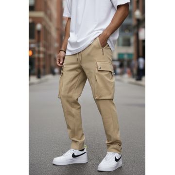 Pantaloni de trening cargo  bej  conici Y196 P19-4.3 Pantaloni de trening cargo  bej  conici Y196 P19-4.3