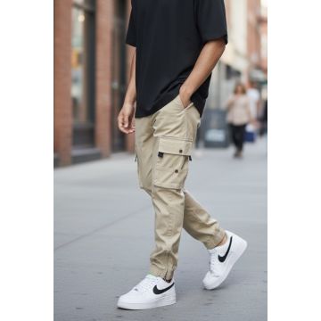 Pantaloni de trening cargo  bej  conici Y307 P19-5.2 Pantaloni de trening cargo  bej  conici Y307 P19-5.2