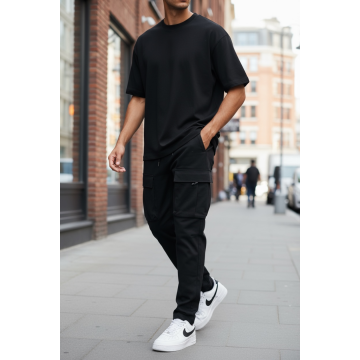 Pantaloni de trening cargo  negri  conici Y198 O2-3.2 Pantaloni de trening cargo  negri  conici Y198 O2-3.2