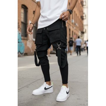 Pantaloni de trening cargo  negri  conici Y243 P18-2.1 Pantaloni de trening cargo  negri  conici Y243 P18-2.1
