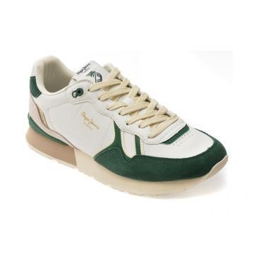 Pantofi sport PEPE JEANS albi, BRIT IVY, din piele ecologica