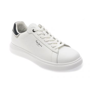 Pantofi sport PEPE JEANS albi, EATON ONE, din piele naturala