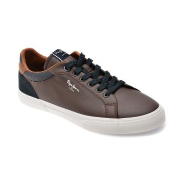 Pantofi sport PEPE JEANS maro, KENTON COURT, din piele ecologica