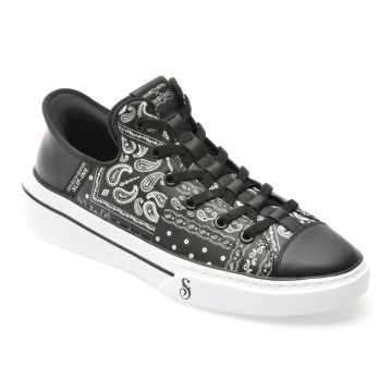 Pantofi sport SKECHERS alb-negru, SNOOP ONE, din piele naturala