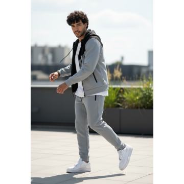 Trening barbati slim fit gri  Pantaloni + Hanorac  vatuit 5030 Trening barbati slim fit gri  Pantaloni + Hanorac  vatuit 5030