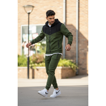 Trening barbati slim fit kaki  Pantaloni + Hanorac  vatuit 5030 Trening barbati slim fit kaki  Pantaloni + Hanorac  vatuit 5030