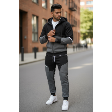 Trening barbati slim fit negru  Pantaloni + Hanorac  vatuit  5056 Trening barbati slim fit negru  Pantaloni + Hanorac  vatuit  5056