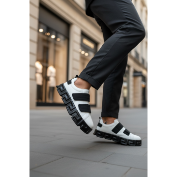 Adidasi barbati VSC Greca albi cu negru  cu arici 092