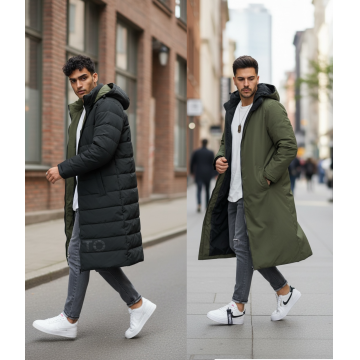 Geaca barbati de iarna kaki 2 fete  lunga  imprimeu spate "TO THE LIMIT" 2588