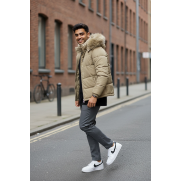 Geaca barbati groasa de iarna  imblanita  bej 2555