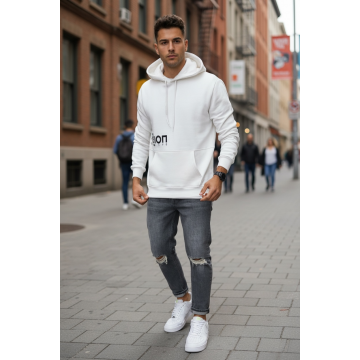 Hanorac barbati slim fit  alb  vatuit S110