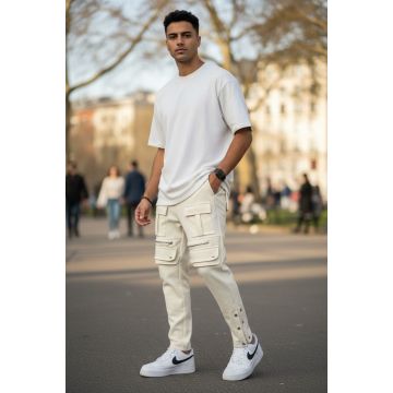 Pantaloni de trening cargo  bej  conici Y297