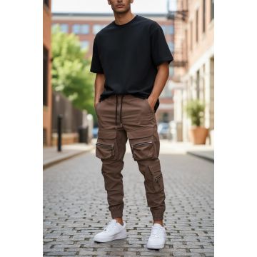 Pantaloni de trening cargo  galbeni  conici K006