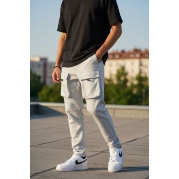 Pantaloni de trening cargo  gri  conici Y198