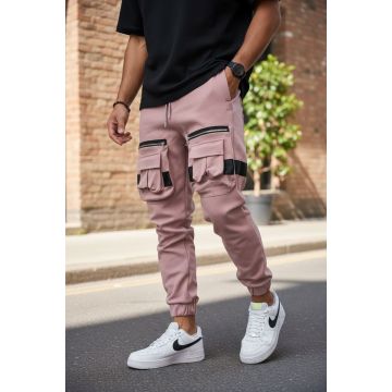 Pantaloni de trening cargo  roz pudra  conici Y256