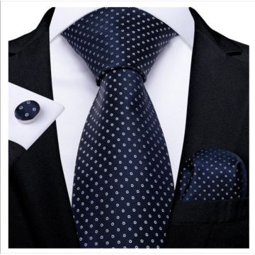 Set cravata bleumarin + batista + butoni - matase - model 180