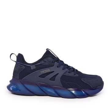 Sneakers comozi bărbați Thezeus bleumarin din piele întoarsă și textil 3731BPS8113VBL