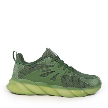 Sneakers comozi bărbați Thezeus verzi din piele întoarsă și textil 3731BPS8113VV