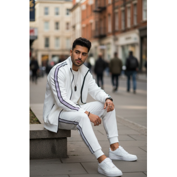 Trening barbati slim fit alb  Pantaloni + Hanorac 1209 14-1.1
