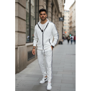 Trening barbati slim fit alb  Pantaloni + Hanorac 1209