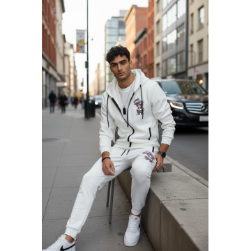 Trening barbati slim fit alb  Pantaloni + Hanorac 5035