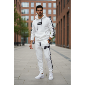 Trening barbati slim fit alb  Pantaloni + Hanorac 5041