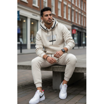 Trening barbati slim fit bej  Pantaloni + Hanorac 5025