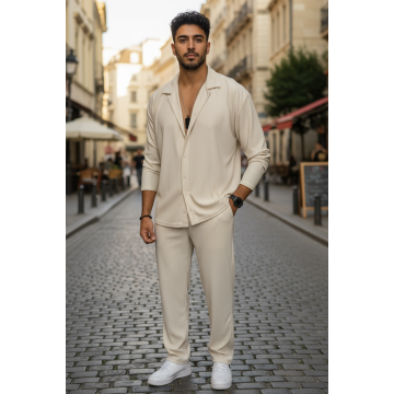 Trening barbati slim fit cream  Pantaloni + Bluza C400 31-1.3