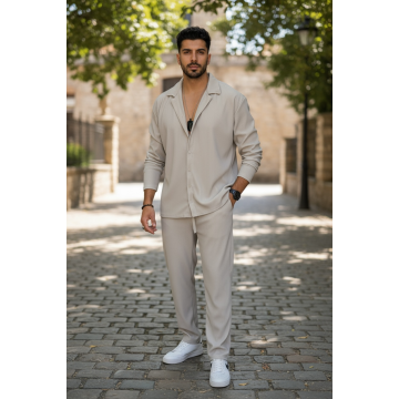 Trening barbati slim fit cream   Pantaloni + Bluza C400 34-3.3