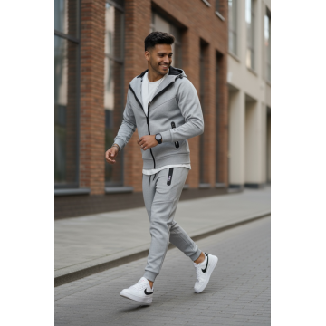 Trening barbati slim fit gri  Pantaloni + Hanorac RM05