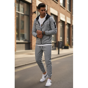 Trening barbati slim fit gri  Pantaloni + Hanorac RM09