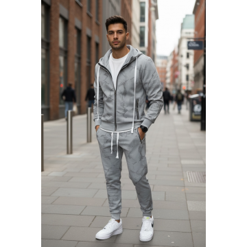 Trening barbati slim fit gri  Pantaloni + Hanorac RM35