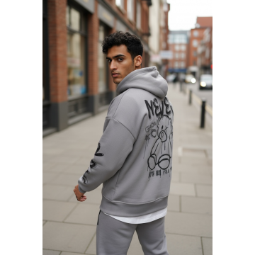 Trening barbati slim fit gri   Pantaloni + Hanorac  vatuit  RM57 i18-5.3